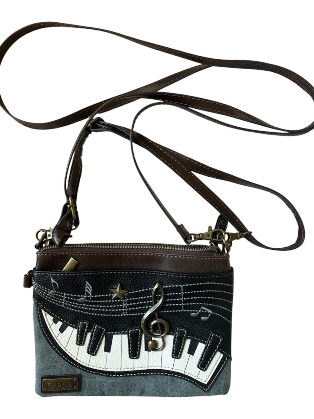 Chala Black, Brown & White Musical Notes Crossbody Bag